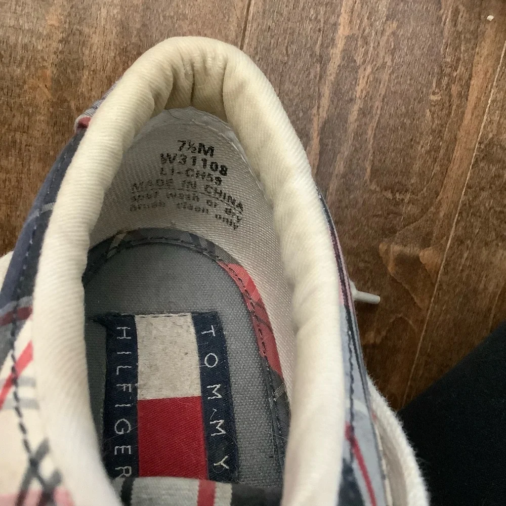 Tommy Hilfiger Red and Blue Plaid Sneakers, 7.5